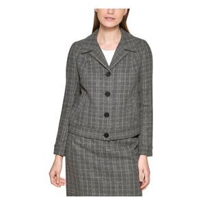 NWT CALVIN KLEIN Womens Gray Fitted Plaid Blazer Jacket Petites 10P